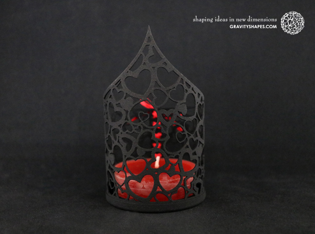 Pointed tealight holder with hearts in White Natural Versatile Plastic