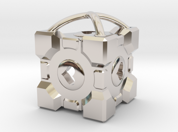 1" Portal Companion Cube Pendant in Rhodium Plated Brass