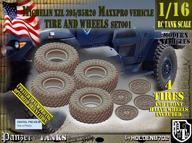 1/16 MaxxPro Mich XZL 395-85R20 Tire-Wheel Set001 in White Natural Versatile Plastic