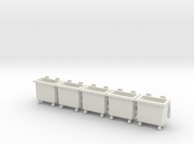 Trash bin with wheels. 1:56 Scale (28mm) in White Natural Versatile Plastic