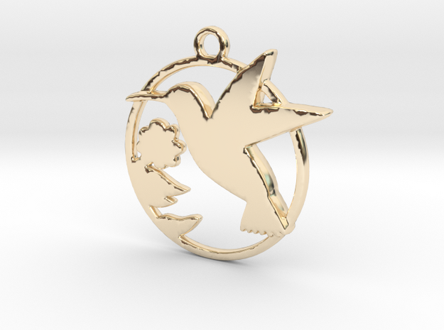 Humming-bird & hibiscus in 14k Gold Plated Brass