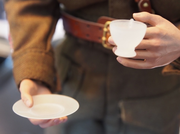 1/6 scale Tea Cup & saucer in Tan Fine Detail Plastic