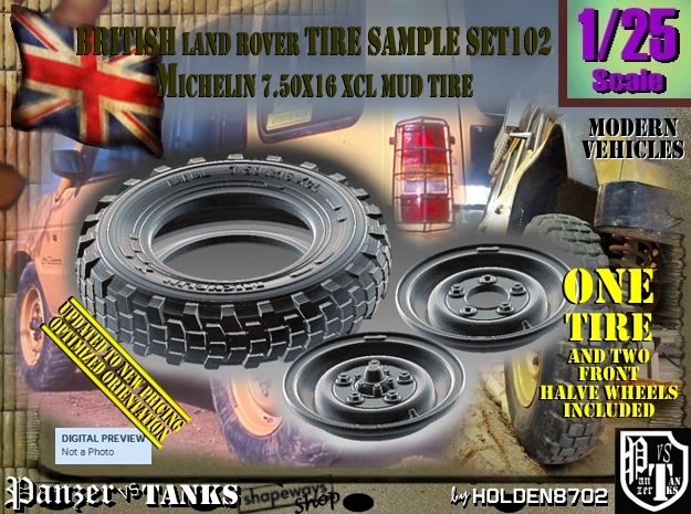 1/25 Land Ro XCL 750x16 Tire and Wh Sample Set102 in Tan Fine Detail Plastic