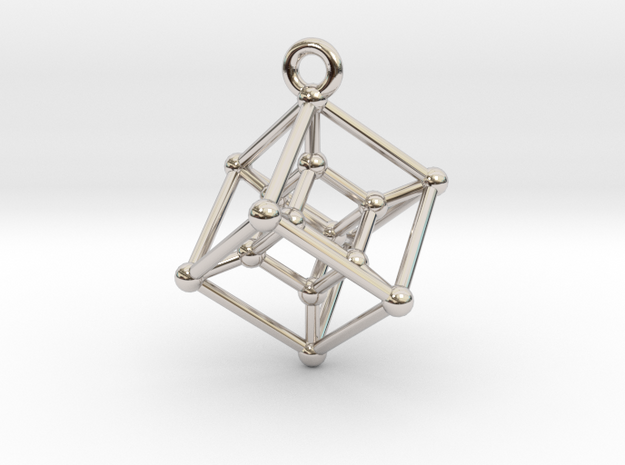 Hypercube Pendant in Rhodium Plated Brass