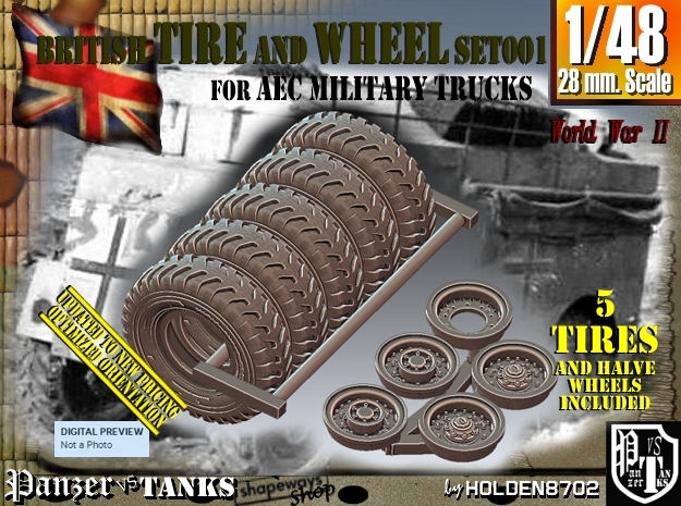 1/48 British Tire 1400x20 Set001 in Tan Fine Detail Plastic