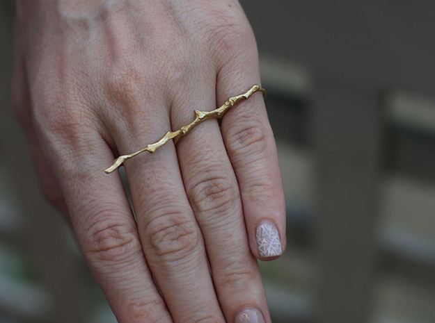Twig Double Ring in Natural Brass