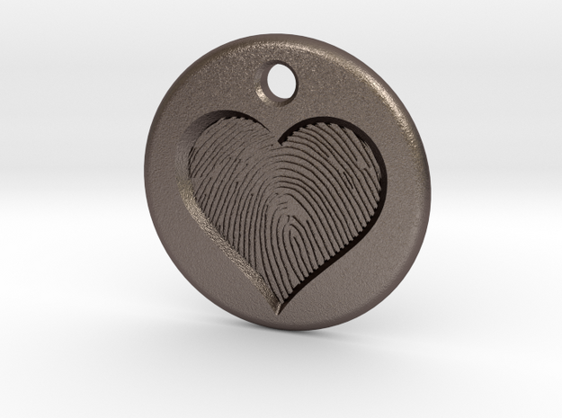 Heart pendent with finger print in Polished Bronzed Silver Steel