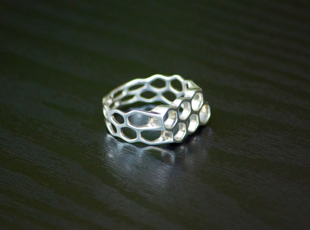 Double Hex Ring, Tapered, Size 8 in Polished Silver