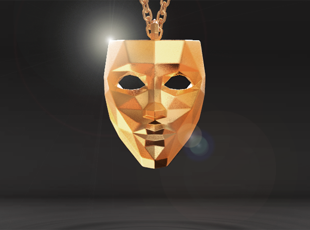 Mask Pendant in Polished Gold Steel