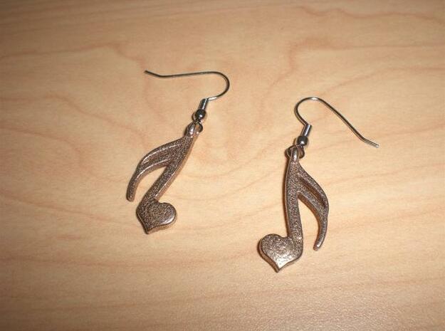 Sixteenth Heart Earrings in Polished Bronzed Silver Steel