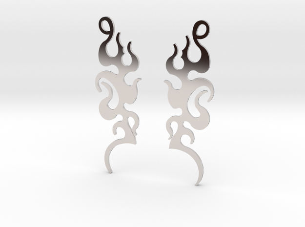 Tribal "Dancing Flames" Earrings in Rhodium Plated Brass