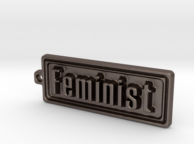 Feminist Keychain in Polished Bronzed Silver Steel