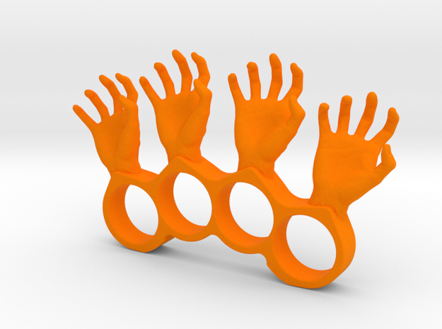 4 finger silly hand ring in Orange Processed Versatile Plastic