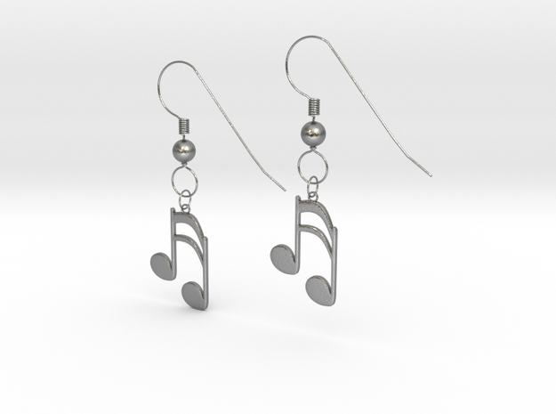 Music note earrings version 1 in Natural Silver (Interlocking Parts)