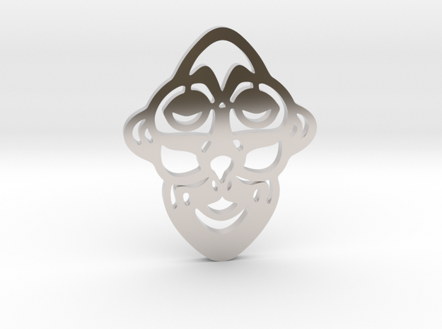 Mask Pendant in Rhodium Plated Brass