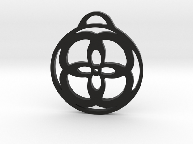 Flower in a circle Pendant  in Black Premium Versatile Plastic
