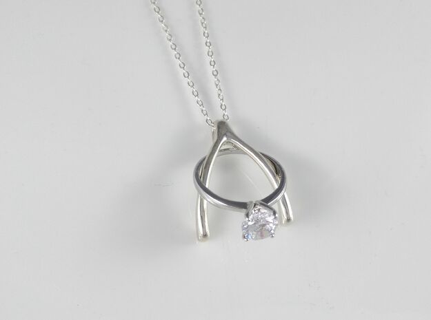 Ring Holder Pendant: Wishbone in Polished Silver: Small
