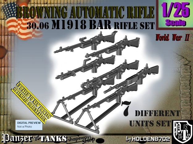 1/25 Browning BAR 1918A2 Set001 in Smooth Fine Detail Plastic