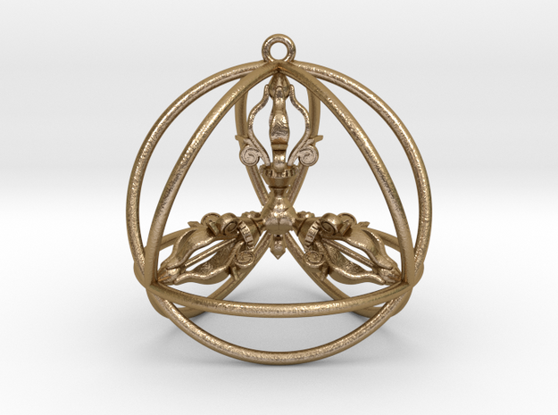 Quadruple Dorje Tetrasphere Pendant  2" in Polished Gold Steel