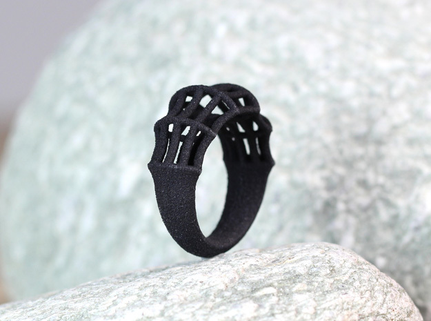 black parametric ring statement jewelry, wide ring in Black Natural Versatile Plastic: 6.75 / 53.375