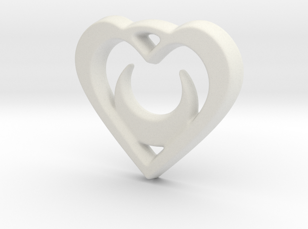 Crescent Moon Heart - 25mm Pendant in White Natural Versatile Plastic