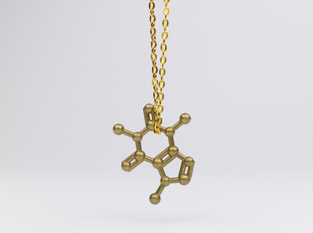 Caffeine Molecule Necklace / Keychain in Natural Brass