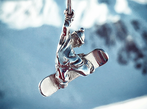 Snowboarder pendant in Polished Silver