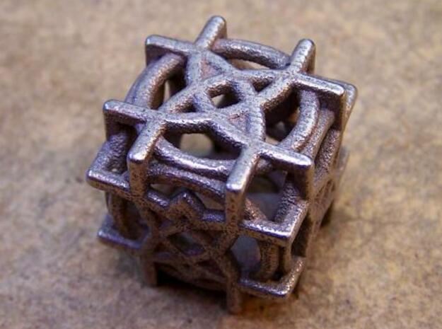 Rosette D6 Dice  in Polished Bronzed Silver Steel