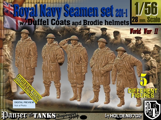 1/56 Royal Navy Duffel Coat Set201-1 in Tan Fine Detail Plastic
