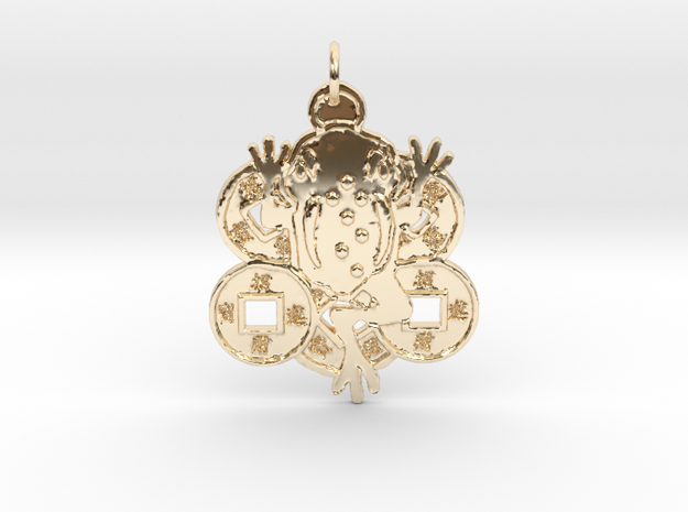 3 Legged Toad Jin Chan Feng Shui Pendant in 14k Gold Plated Brass