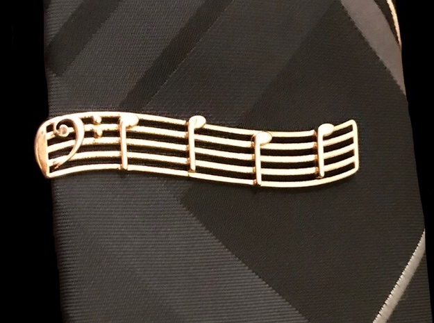 Bass Clef Tie Clip in Polished Bronze