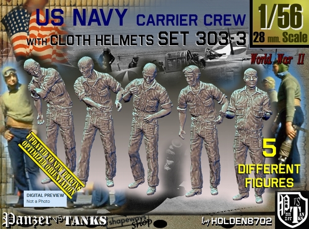 1/56 USN Carrier Deck Crew Set303-3 in Tan Fine Detail Plastic