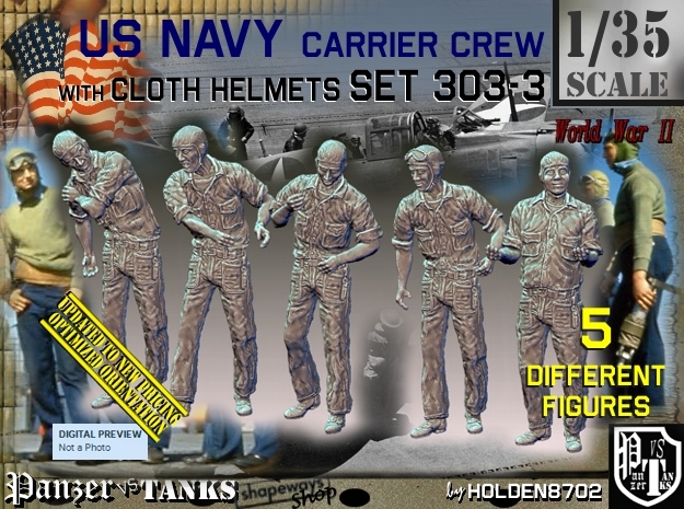 1/35 USN Carrier Deck Crew Set303-3 in Tan Fine Detail Plastic
