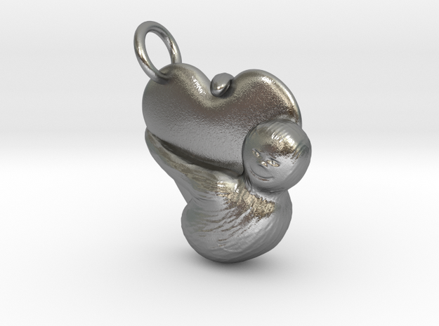 Sloth heart pendent in Natural Silver