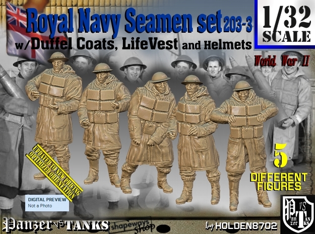 1/32 Royal Navy D-Coat+Lifevst Set203-3 in White Natural Versatile Plastic