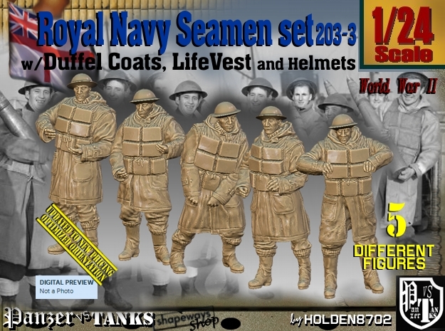 1-24 Royal Navy D-Coat+Lifevst Set203-3 in White Natural Versatile Plastic