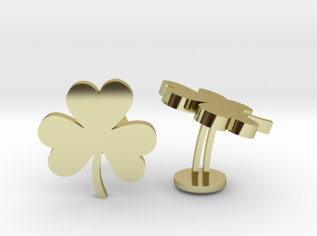 Shamrock 3 Leaf Clover Lucky Wedding Cufflinks in 18k Gold Plated Brass