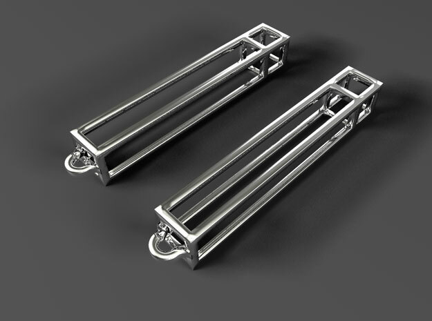 Rectangular Prism Drop Earrings in Fine Detail Polished Silver