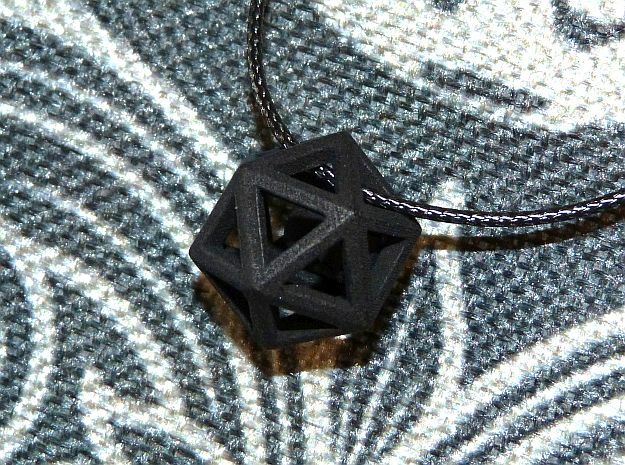 Polyhedron with interlocked heart pendant in Black Premium Versatile Plastic