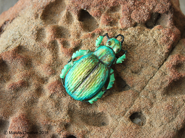 Green Carab Beetle ornament or pendant in White Processed Versatile Plastic