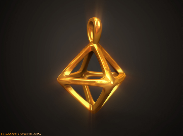 Octahedron Platonic Solid Pendant in Natural Brass