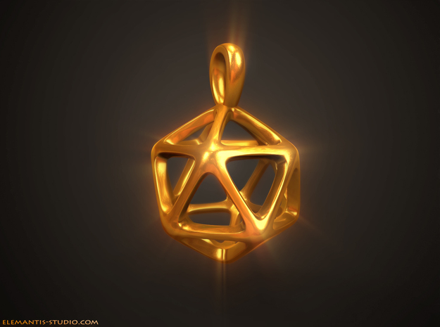 Icosahedron Platonic Solid Pendant in Natural Brass