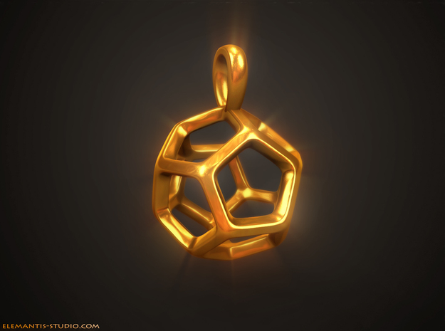 Dodecahedron Platonic Solid Pendant in Natural Brass