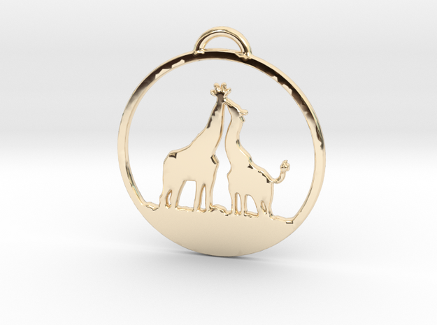 Giraffes Kissing Necklace in 14k Gold Plated Brass