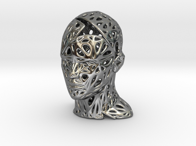 Male Voronoi Head Scale 0.25 in Fine Detail Polished Silver