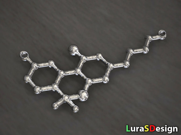 THC Molecule Necklace in Polished Bronzed Silver Steel