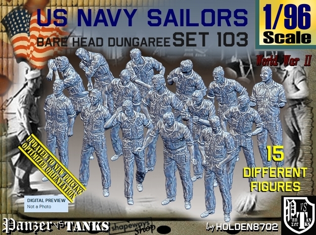 1/96 USN Dungaree Barehead Set103 in Tan Fine Detail Plastic