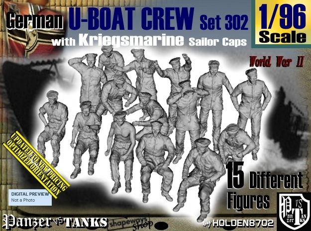 1/96 German U-Boot Crew Set302 in Tan Fine Detail Plastic