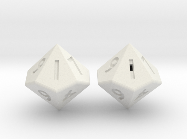 Weighted and Standard D10 Dice Set in White Natural Versatile Plastic