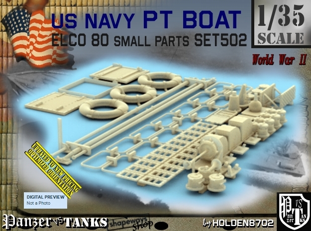 1/35 PT Boat Small Parts Set502 in Tan Fine Detail Plastic